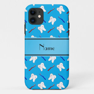 Personalised name blue brushes and tooth pattern iPhone 11 case