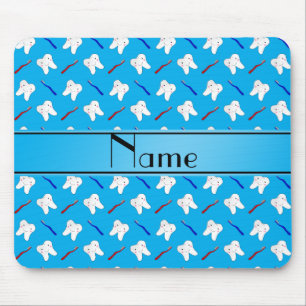 Personalised name blue brushes and tooth pattern mouse mat