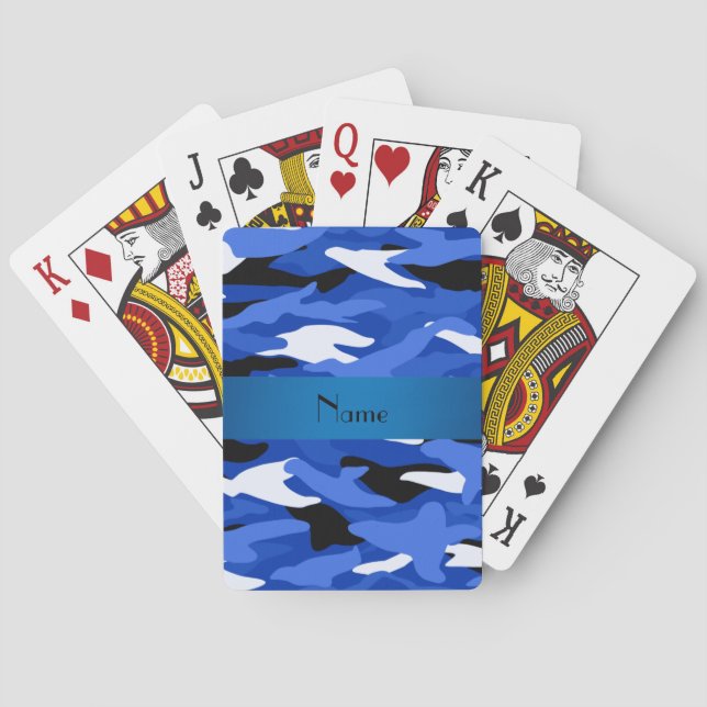 Personalised name blue camouflage playing cards (Back)