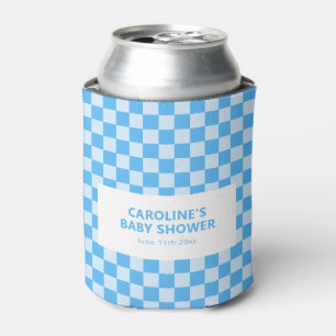Personalised Name Blue Chequered Retro Baby Shower Can Cooler