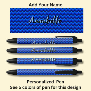 Personalised Name, Blue Chevron Zig Zag Black Ink Pen