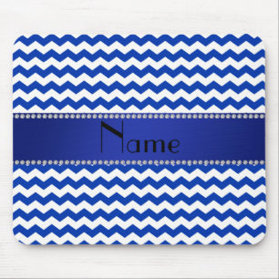 Personalised name blue chevrons diamonds mouse mat