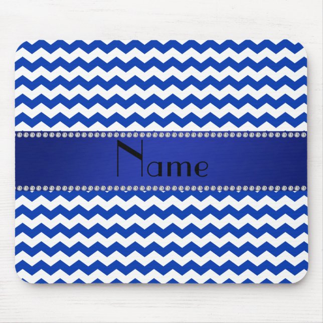 Personalised name blue chevrons diamonds mouse mat (Front)