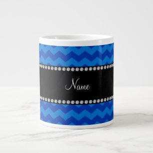 Personalised name blue chevrons large coffee mug