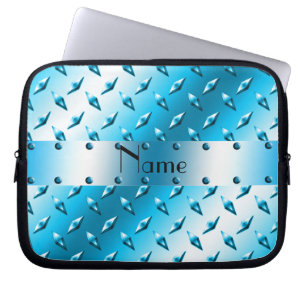 Personalised name blue diamond plate steel laptop sleeve