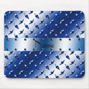 Personalised name blue diamond plate steel mouse mat