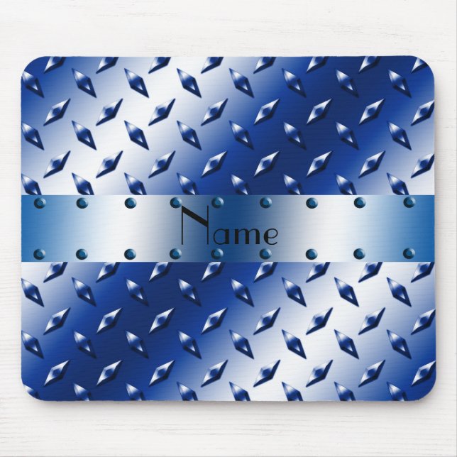 Personalised name blue diamond plate steel mouse mat (Front)