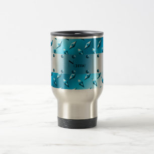Personalised name blue diamond plate steel travel mug