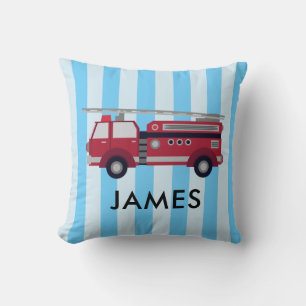 Personalised Name Blue Fire truck Cushion