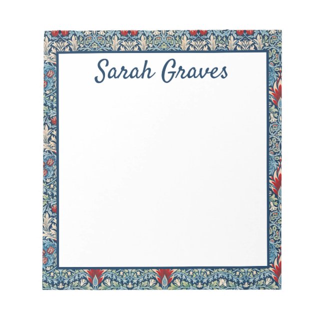 Personalised Name Blue Floral Pattern Notepad (Front)