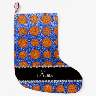 Personalised name blue glitter basketballs small christmas stocking