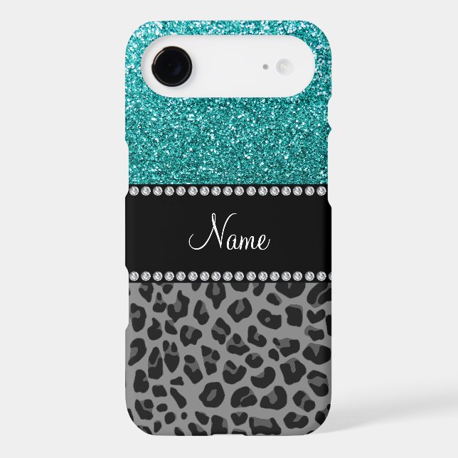 Personalised name blue glitter black leopard Case-Mate iPhone case (Back)