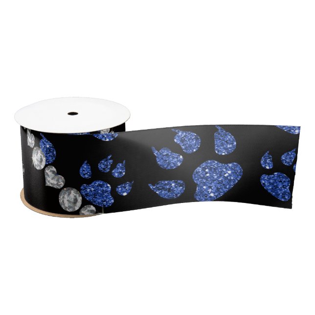 Personalised name blue glitter cat paws satin ribbon (Spool)
