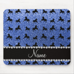 Personalised name blue glitter horses mouse mat