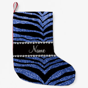 Personalised name blue glitter tiger stripes small christmas stocking
