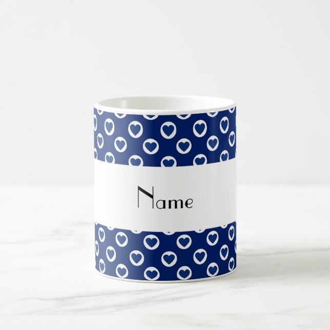 Personalised name blue heart polka dots coffee mug (Center)