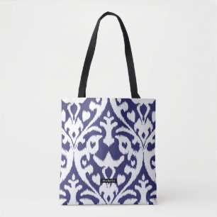 Personalised Name Blue Ikat Pattern Bridesmaid Tote Bag