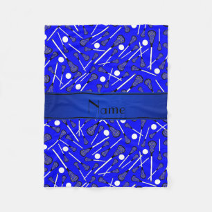Personalised name blue lacrosse fleece blanket
