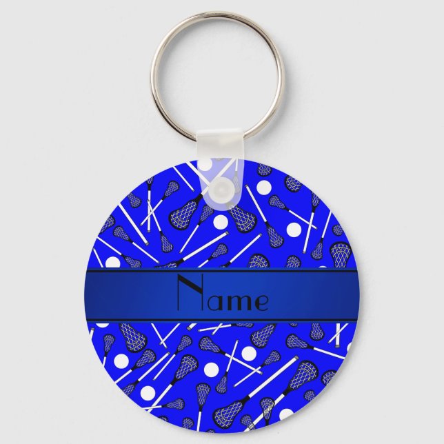 Personalised name blue lacrosse key ring (Front)