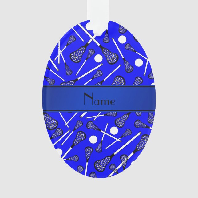 Personalised name blue lacrosse ornament (Front)