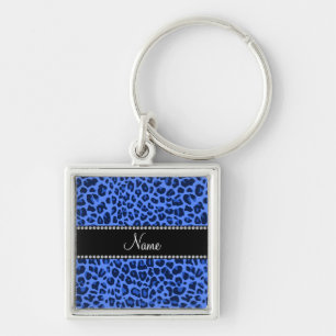 Personalised name blue leopard print key ring