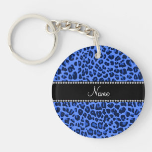 Personalised name blue leopard print key ring