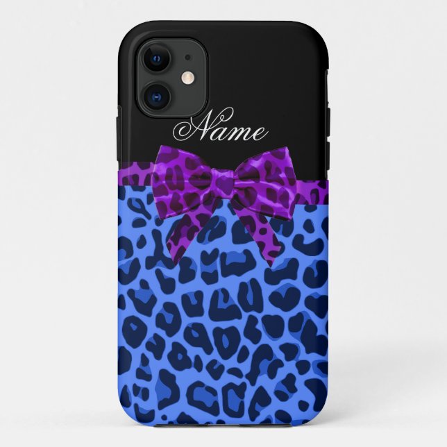 Personalised name blue leopard print purple bow Case-Mate iPhone case (Back)