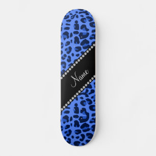 Personalised name blue leopard print skateboard