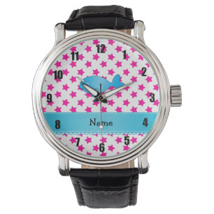 Personalised name blue narwhal pink stars watch