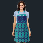 Personalised Name Blue Retro Star Hanukkah Holiday Apron<br><div class="desc">Bring a touch of retro charm to your Hanukkah celebrations with this personalised holiday apron featuring a vibrant blue star pattern and a stylish vintage-inspired design. Add your name for a custom touch that’s perfect for preparing festive meals, baking treats, or lighting the menorah. This apron is a thoughtful gift...</div>