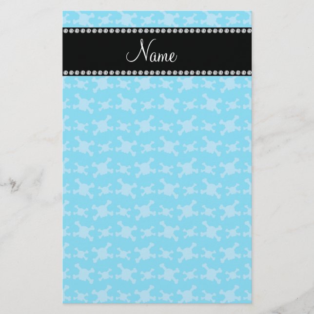 Personalised name blue skulls pattern stationery (Front)
