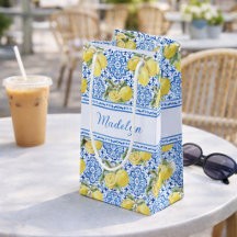 Personalised Name Blue Tile Mediterranean Lemon
