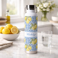 Personalised Name Blue Tile Mediterranean Lemon