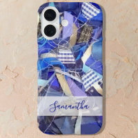 Personalised Name Blue White Lilac Abstract Stripe