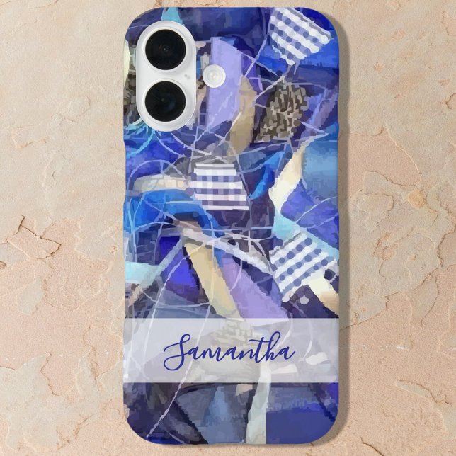 Personalised Name Blue White Lilac Abstract Stripe Case-Mate iPhone Case (Creator Uploaded)