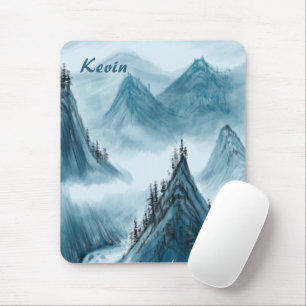 Personalised Name Blue White Mountain View Mouse Mat