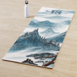 Personalised Name Blue White Mountain View Yoga Mat