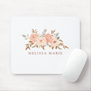 Personalised Name Blush Fall Floral Watercolor Mouse Mat