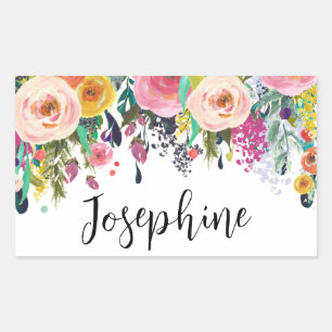 Personalised Name Boho Floral Bedroom Nursery Art Rectangular Sticker