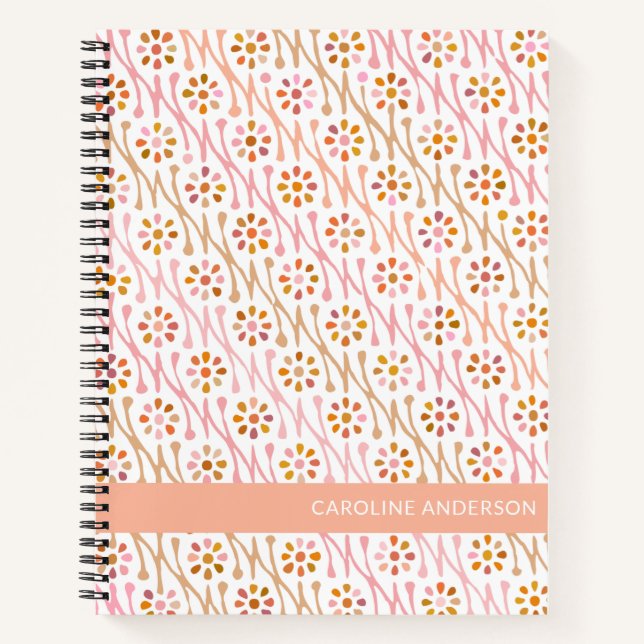 Personalised Name Boho Floral Earthy Pink Taupe Notebook (Front)