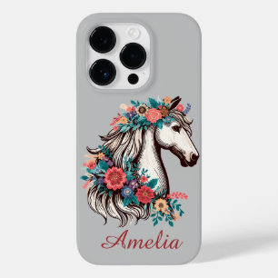 Personalised Name Boho Horse with Flowers Case-Mate iPhone 14 Pro Case