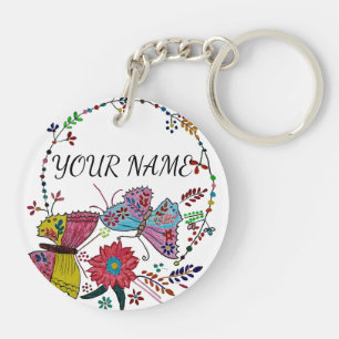 Personalised Name Boho Mandala Butterfly Keychain
