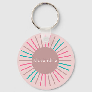 Personalised Name Boho Pastel Pink Key Ring