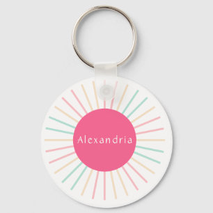 Personalised Name Boho Pink Key Ring