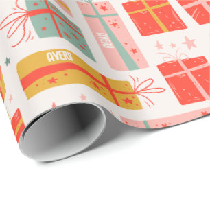 Personalised Name Boho Presents Pattern Christmas Wrapping Paper