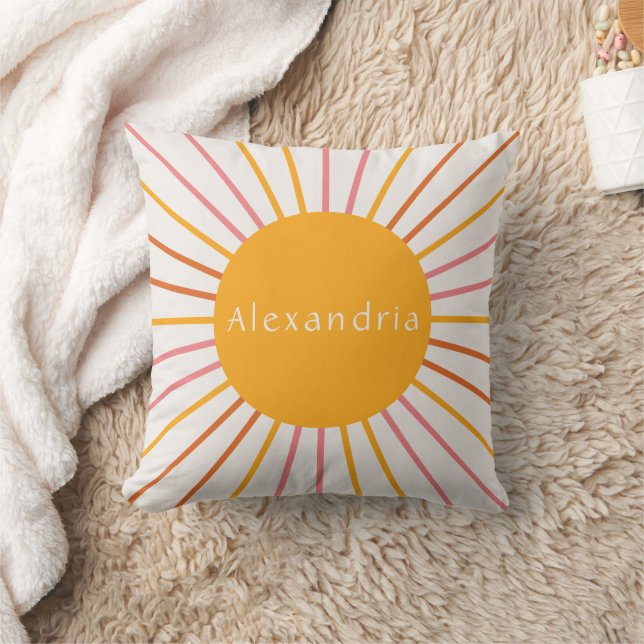 Personalised Name Boho Retro Sun Cushion (Blanket)