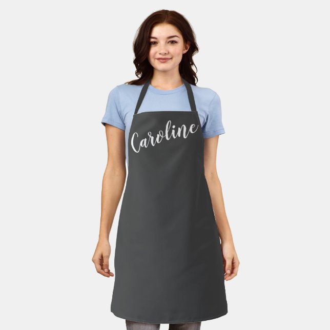 Personalised Name Bold Black Minimalist Modern Apron (Worn)