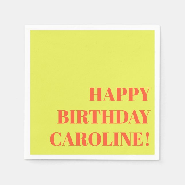Personalised Name Bold Chartreuse Modern Birthday Napkin (Front)