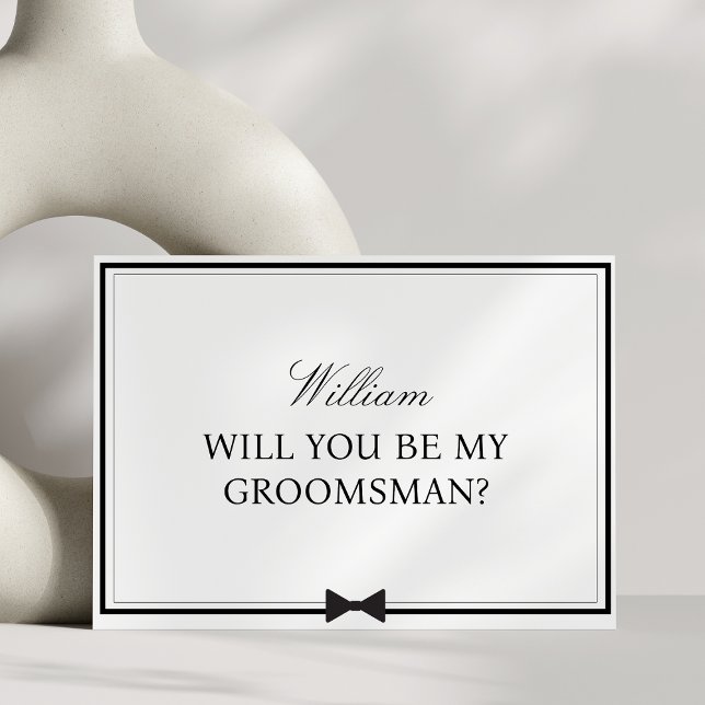Personalised Name Bowtie Groomsman Proposal Card (Ask your groomsmen with this elegant, minimalist card. Black and white design with a charming bowtie)