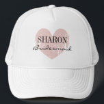 Personalised name bridesmaid hat for wedding party<br><div class="desc">Personalised name trucker hat for bride and bridesmaids . Vintage heart icon with name or monogram initial letters and stylish script typography. Cute wedding party favour caps for guests, friends and family. Make your own for bride to be and bride's entourage; brides maid, maid of honour, flower girl, matron of...</div>